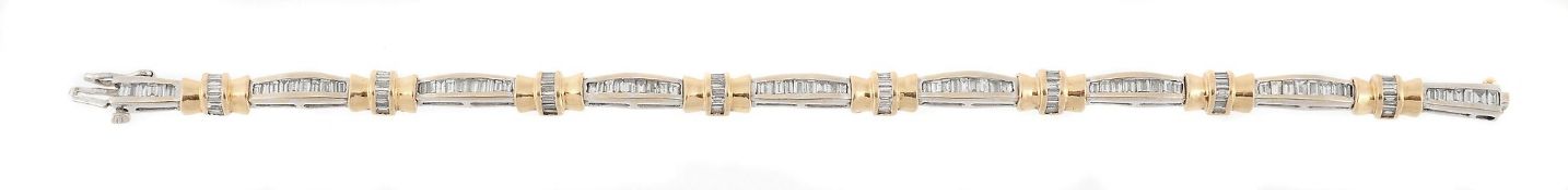 A diamond bracelet, composed of two colour tapered and baton links set...  A diamond bracelet,