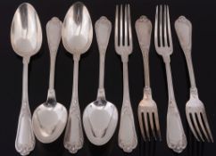 A set of six French silver table forks and six table spoons by Henri Soufflot  A set of six French