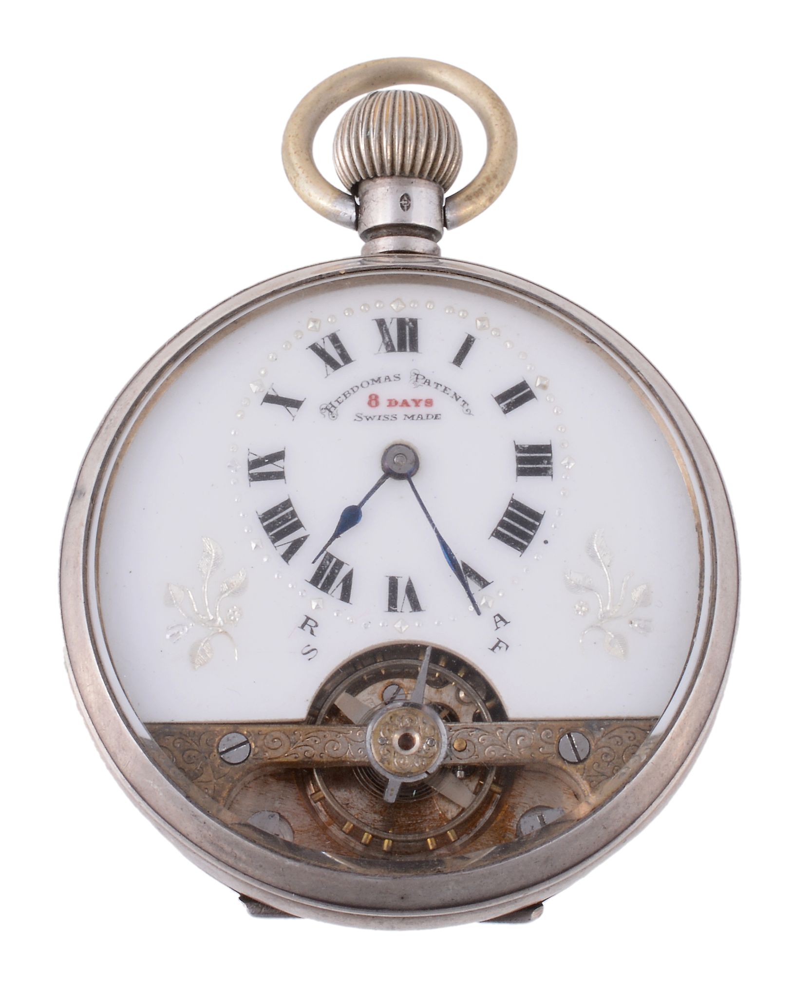 Hebdomas, a silver open face pocket watch, import mark for London 1919  Hebdomas, a silver open face