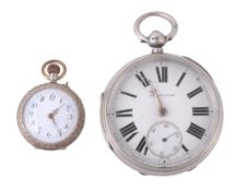 A silver open face pocket watch, hallmarked Chester 1893, no  A silver open face pocket watch,
