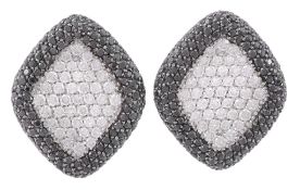 A pair of diamond and black diamond ear clips  A pair of diamond and black diamond ear clips,