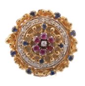 A gem set watch ring, the pierced hinged lid set with table cut diamonds  A gem set watch ring,