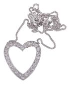 A diamond heart pendant, set throughout with brilliant cut diamonds  A diamond heart pendant,