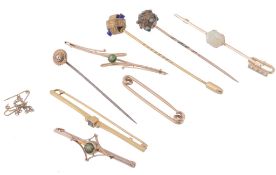A collection of bar brooches and stick pins  A collection of bar brooches and stick pins  , to