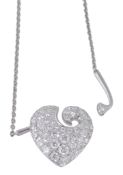 A diamond heart shaped pendant, set throughout with brilliant cut diamonds  A diamond heart shaped