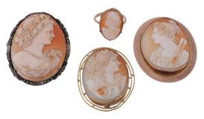 A shell cameo brooch carved with the portrait of Euterpe , the Muse of Music  A shell cameo brooch