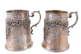 A pair of Italian silver coloured slightly tapering tankards  A pair of Italian silver coloured