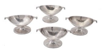 A set of four George III silver navette shaped salts by Samuel Meriton II  A set of four George