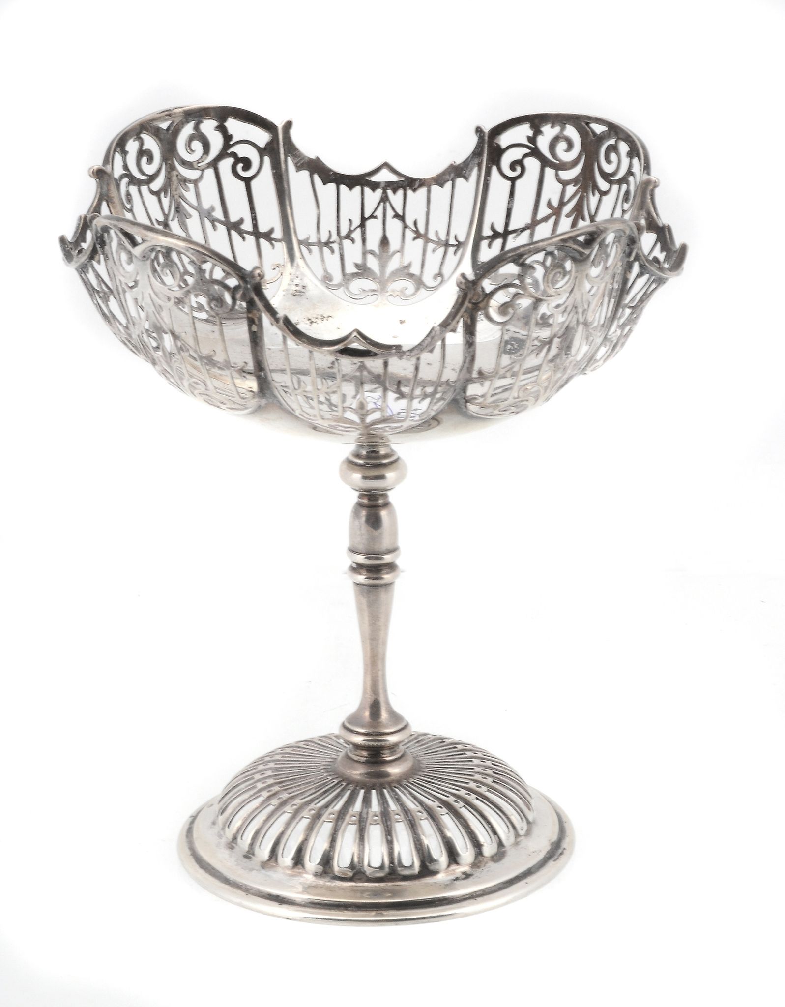 An Edwardian silver shaped circular bonbon stand by John Round & Son Ltd  An Edwardian silver shaped