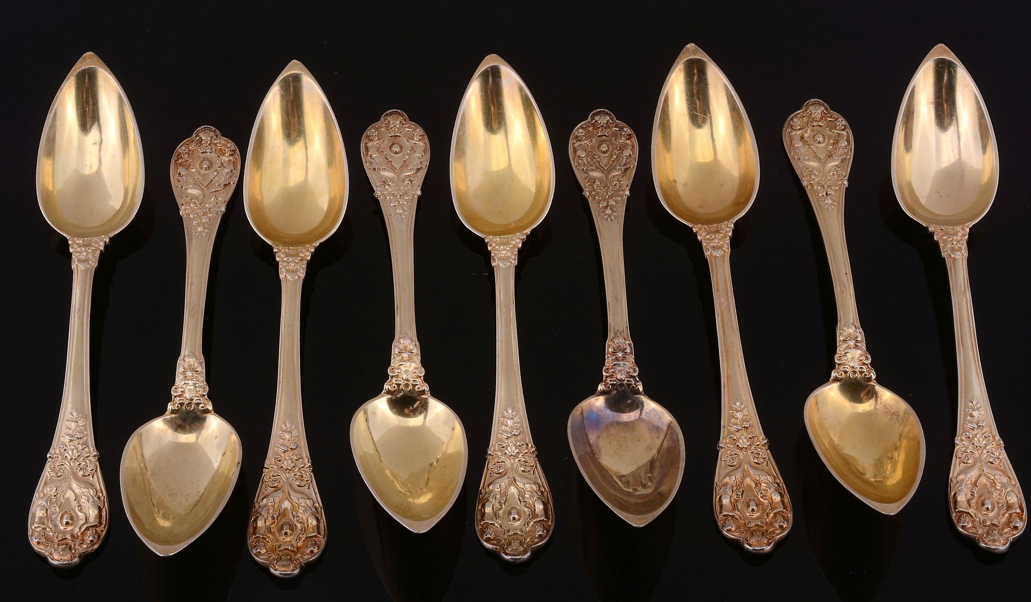 A set of seventeen French silver gilt tea spoons, maker`s mark LR  A set of seventeen French