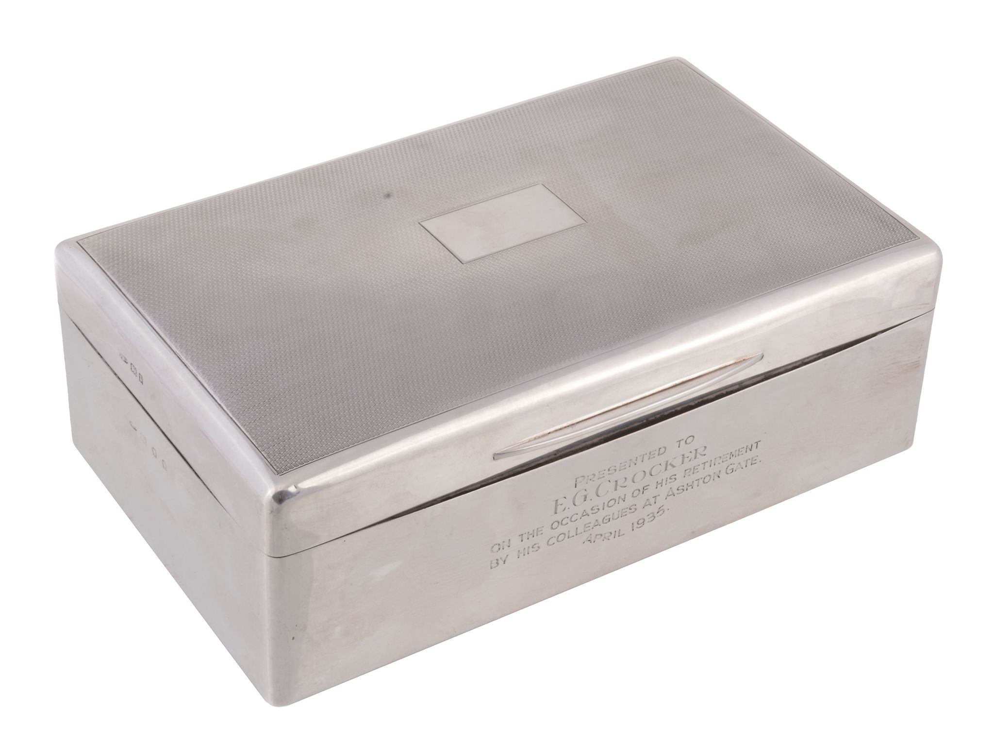 A silver rectangular cigar and cigarette box by Padgett & Braham Ltd  A silver rectangular cigar and