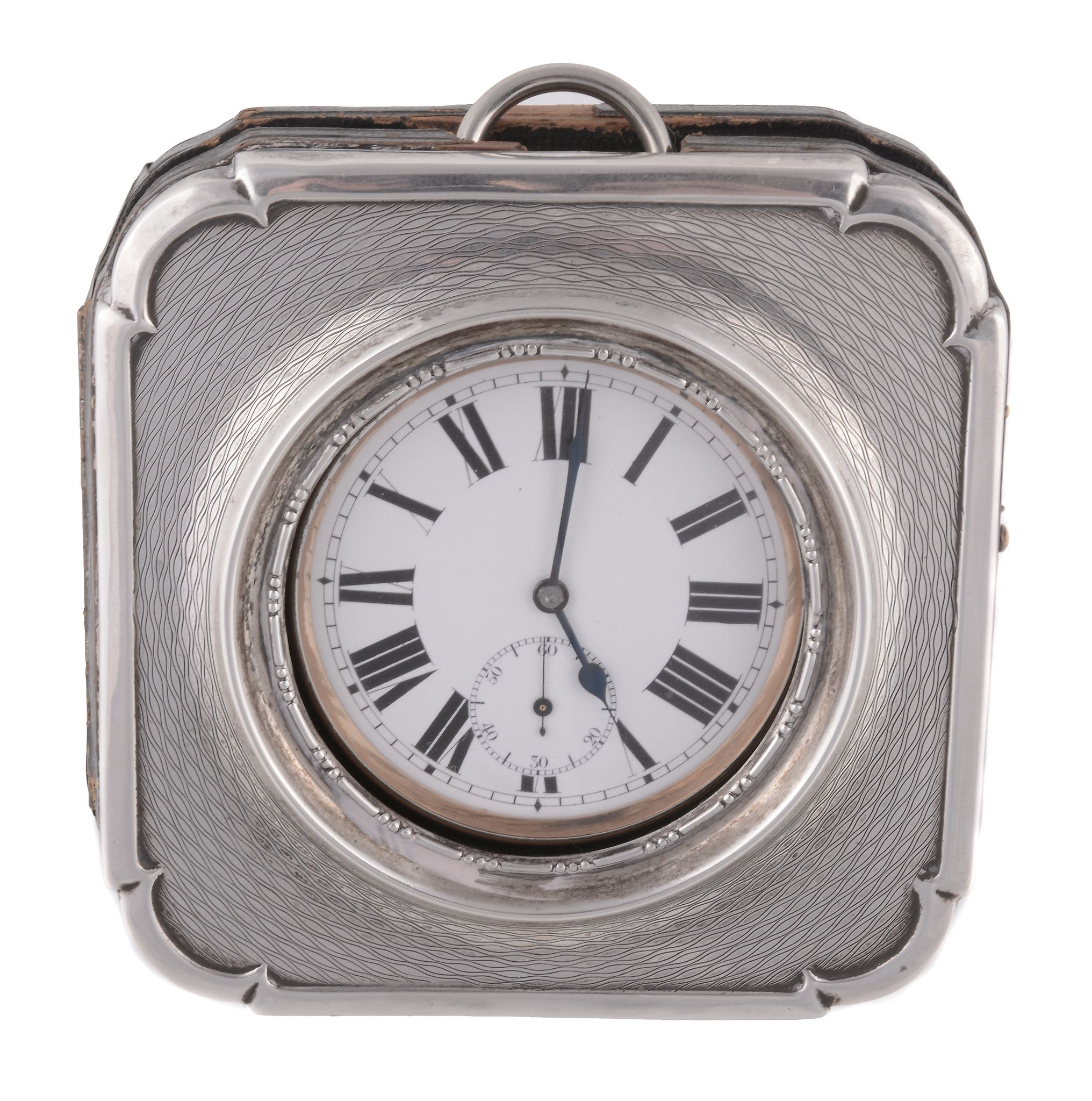 Doxa, an Edwardian silver mounted travelling clock case containing a nickel...  Doxa, an Edwardian