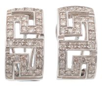 A pair of diamond earrings, of Greek key design  A pair of diamond earrings,   of Greek key