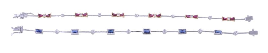A sapphire and diamond bracelet, set along the line with rectangular shaped...  A sapphire and
