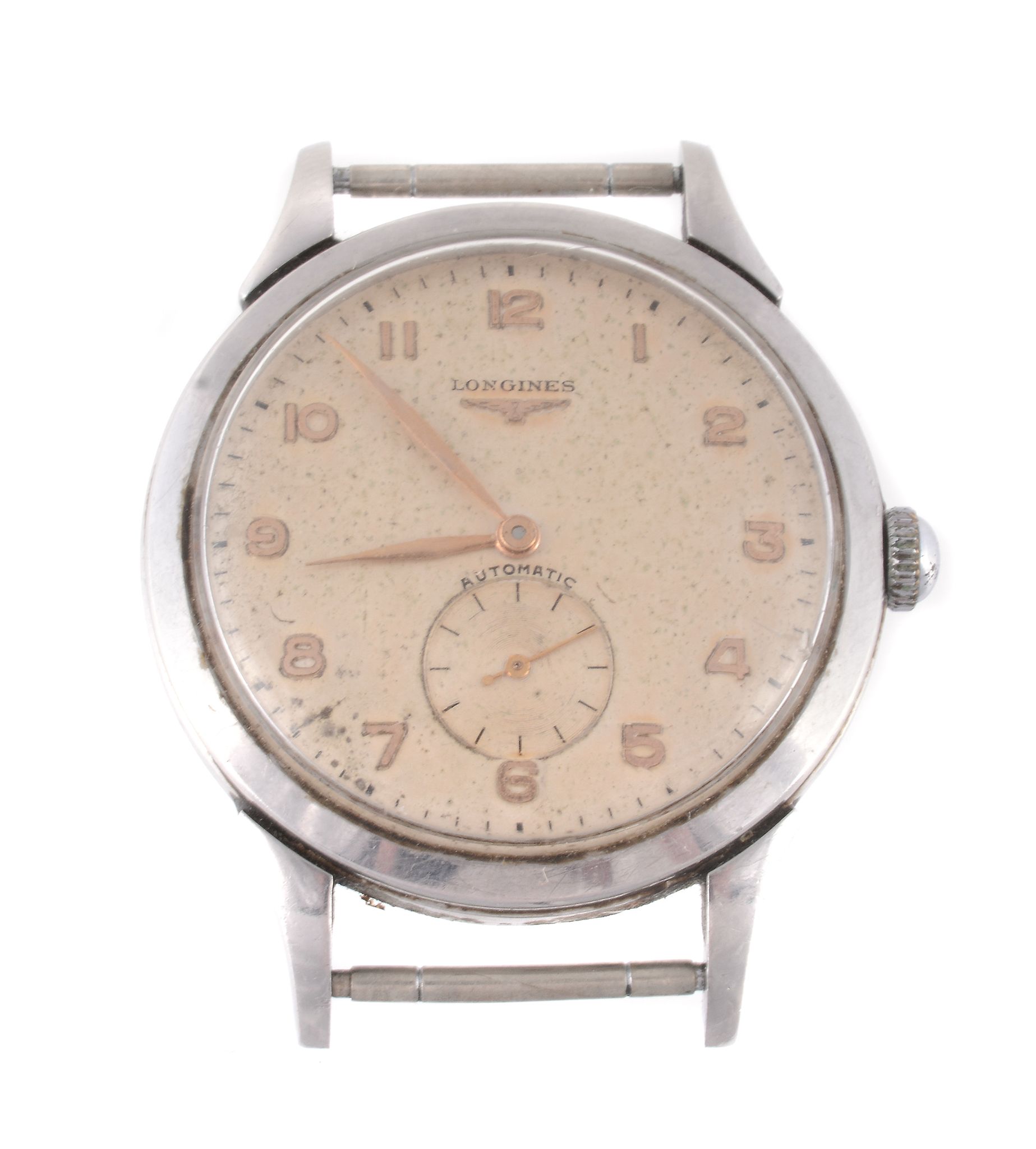 Longines, a gentleman`s stainless steel watch head, circa 1949, ref. 6157  Longines, a gentleman`s