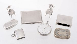 A group of small silver and a pocket watch, including  A group of small silver and a pocket watch,