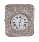 Anon., a silver mounted travelling clock case containing a nickel cased...  Anon., a silver