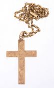 A cross pendant, with engraved detail, on fancy link chain, stamped 9ct  A cross pendant,   with