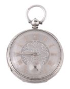 A silver open faced pocket watch, No1019, hallmarked Chester 1883  A silver open faced pocket