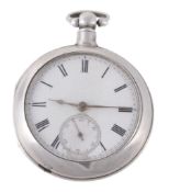 A silver pair cased pocket watch, hallmarked Birmingham 1901, with two piece hinged cases, white