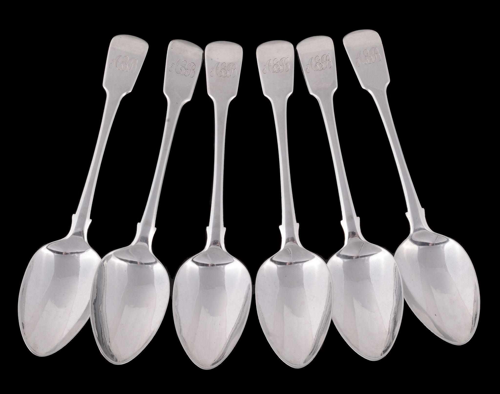 Six George IV silver fiddle pattern table spoons by William Bateman  Six George IV silver fiddle