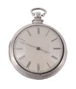 A silver matched pair cased pocket watch, the outer case hallmarked London 1830  A silver matched