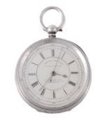 W. Steadfast, a large silver chronograph pocket watch, hallmarked Chester 1886  W. Steadfast, a