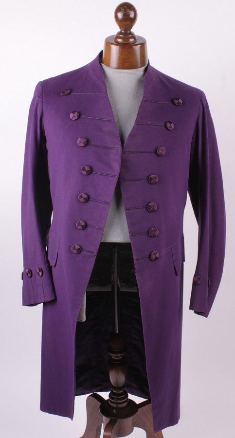 A mauve double breasted frock coat with silk covered buttons, by Adeny & Son, 16 Sackville Street,