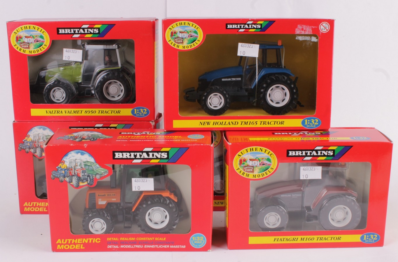 Six Britains 1:32 scale tractors, comprising serial numbers: 40522, 9490, 9497, 9488, 9493 and