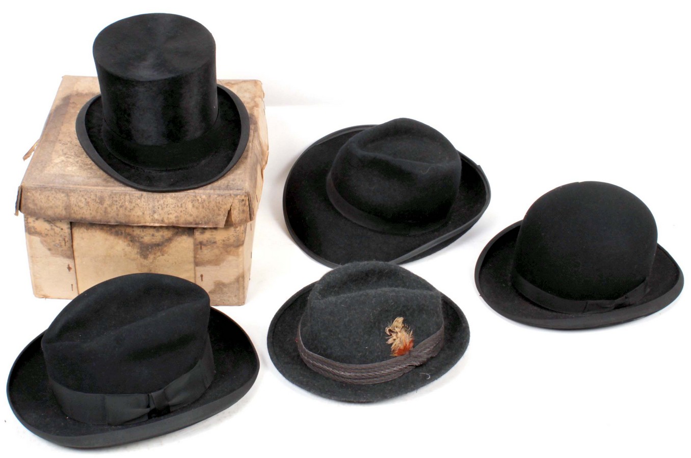 A silk top hat by Battersby & Co. London; together with a black bowler hat; a black Homburg hat by