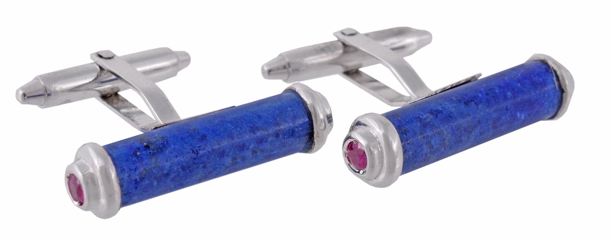 A pair of lapis lazuli cufflinks, the bars of lapis lazuli with polished...  A pair of lapis lazuli