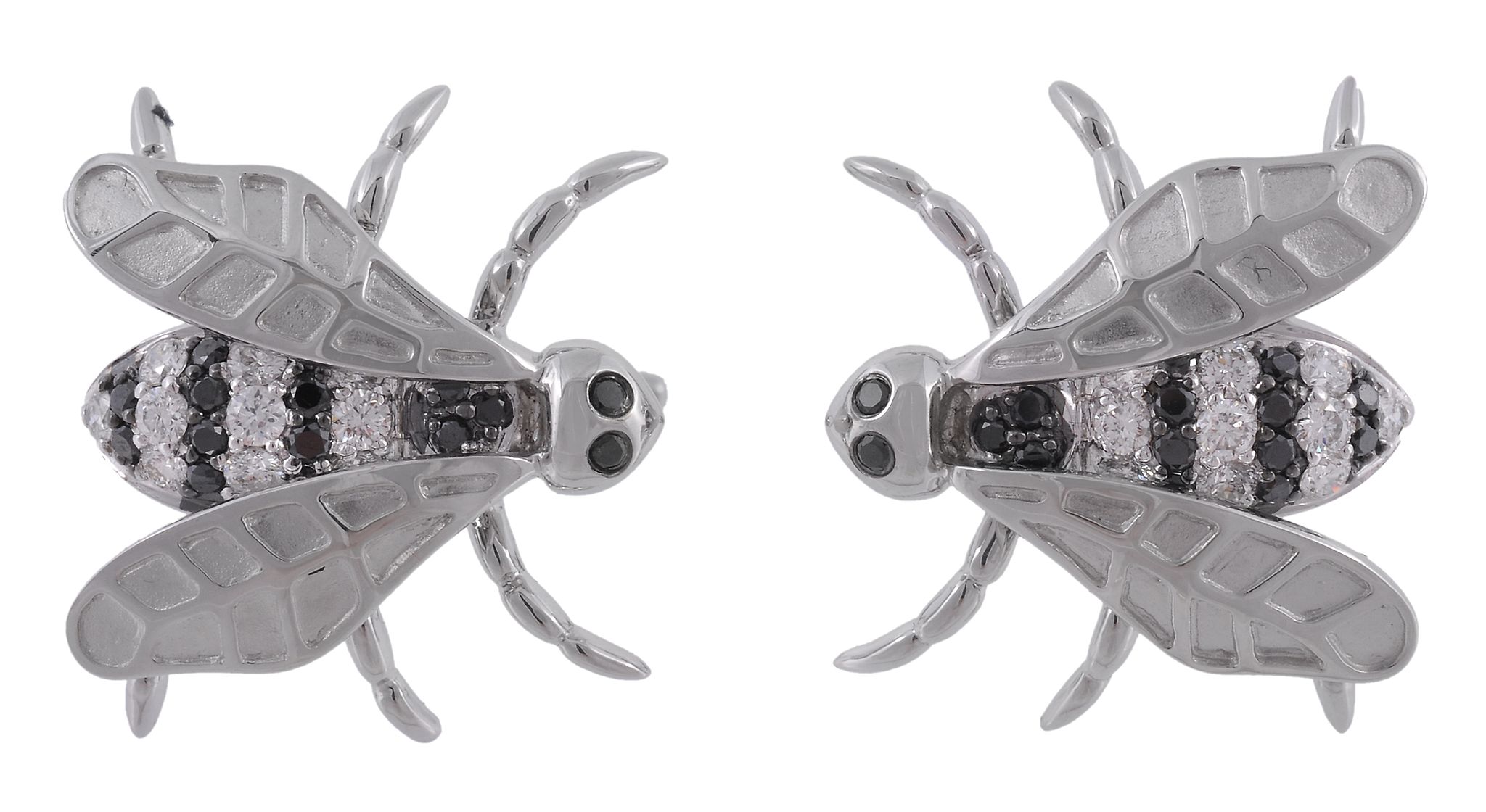 A pair of diamond bee cufflinks, the body set with brilliant cut diamonds...  A pair of diamond bee