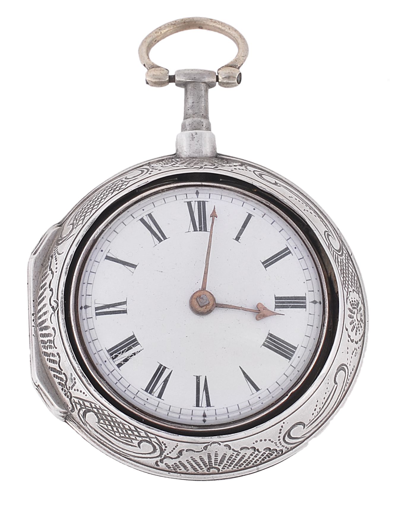 A silver pair cased open face pocket watch  A silver pair cased open face pocket watch,   the inner