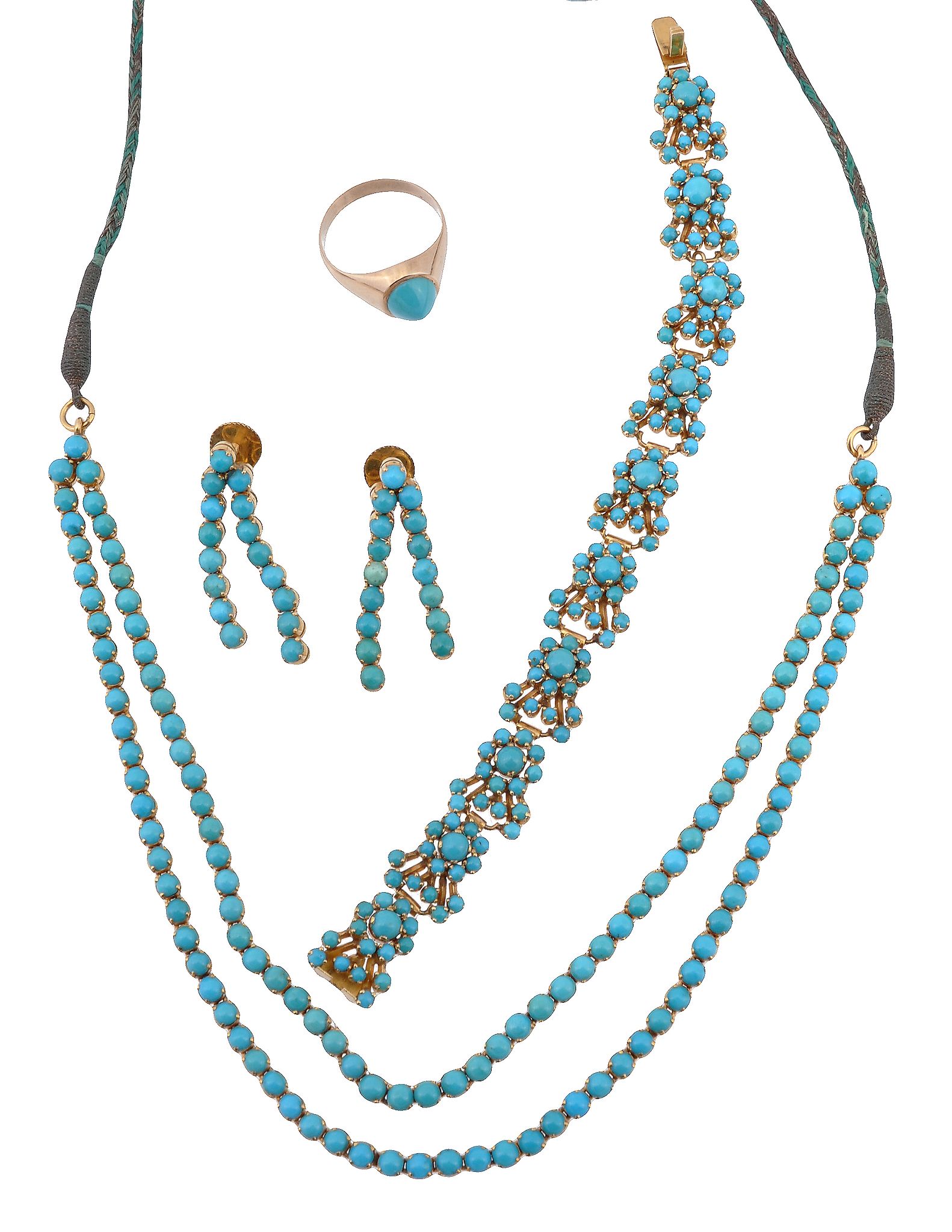 A turquoise necklace, the necklace with two rows of round cabochon...  A turquoise necklace  , the