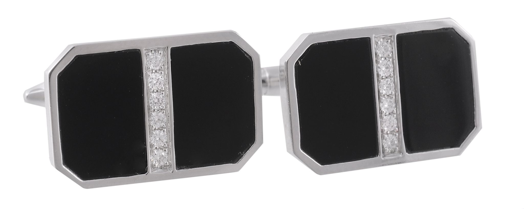 A pair of onyx and diamond cufflinks, the panels of onyx set with a central...  A pair of onyx and