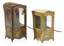 * A painted wood and glazed display case modelled as a sedan chair, in 18th century style, 19th