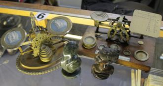 A pair of Howell James & Co. postal scales and weights with jasperware plaques to the plates, a