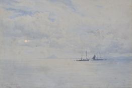 Nelson Dawson (1859-1941) Sailing vessels with a turreted building in the background Watercolour
