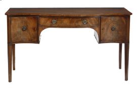A mahogany and yew crossbanded serpentine fronted sideboard, 19th century with a central drawer