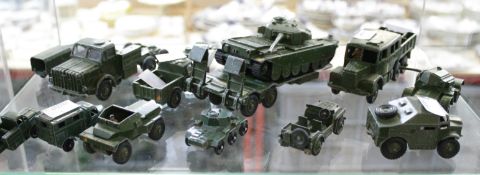 A small collection of diecast military vehicles including mostly Dinky and Lesney examples