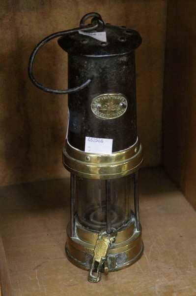 A brass miners` lamp by Thomas & Williams, Aberdare, No. 2489