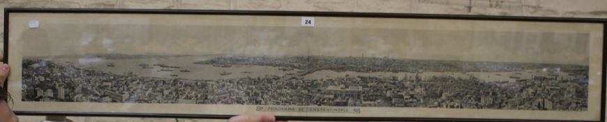 A framed and glazed photographic printed panorama of Constantinople; 19 x 142 cm