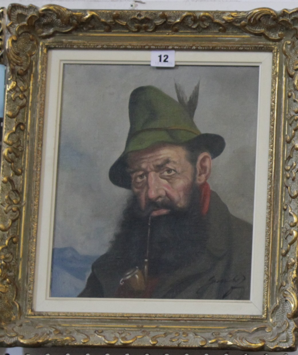 Continental School Portrait of a Bavarian gentleman smoking a pipe Indistinctly signed lower right