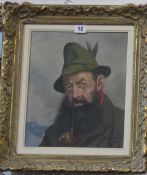 Continental School Portrait of a Bavarian gentleman smoking a pipe Indistinctly signed lower right