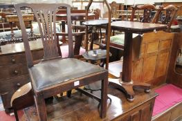 A Georgian dining chair, cake stand, demi lune table, Victorian mahogany occasional table