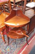 An Edwardian mahogany and inlaid corner chair, shelf, mirror and mahogany corner washstand