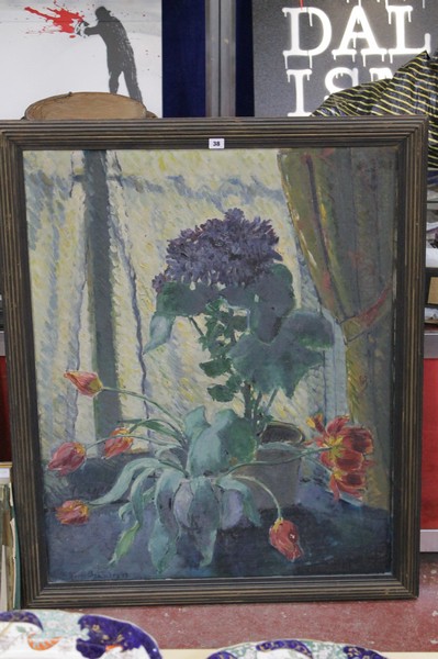 **** Brandes Still life vase of flowers Oil on canvas Signed and dated (19)13 lower left 98 x 79 cm