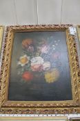 20th Century School Floral still life Oil on canvas Indistinctly signed lower left 50 x 39.5cm