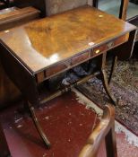 An Edwardian mahogany display cabinet and a reproduction walnut and crossbanded sofa table