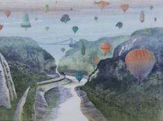After Peter Reddick R.E. RWA The Balloon Festival over Avon Gorge with Clifton Suspension Bridge in
